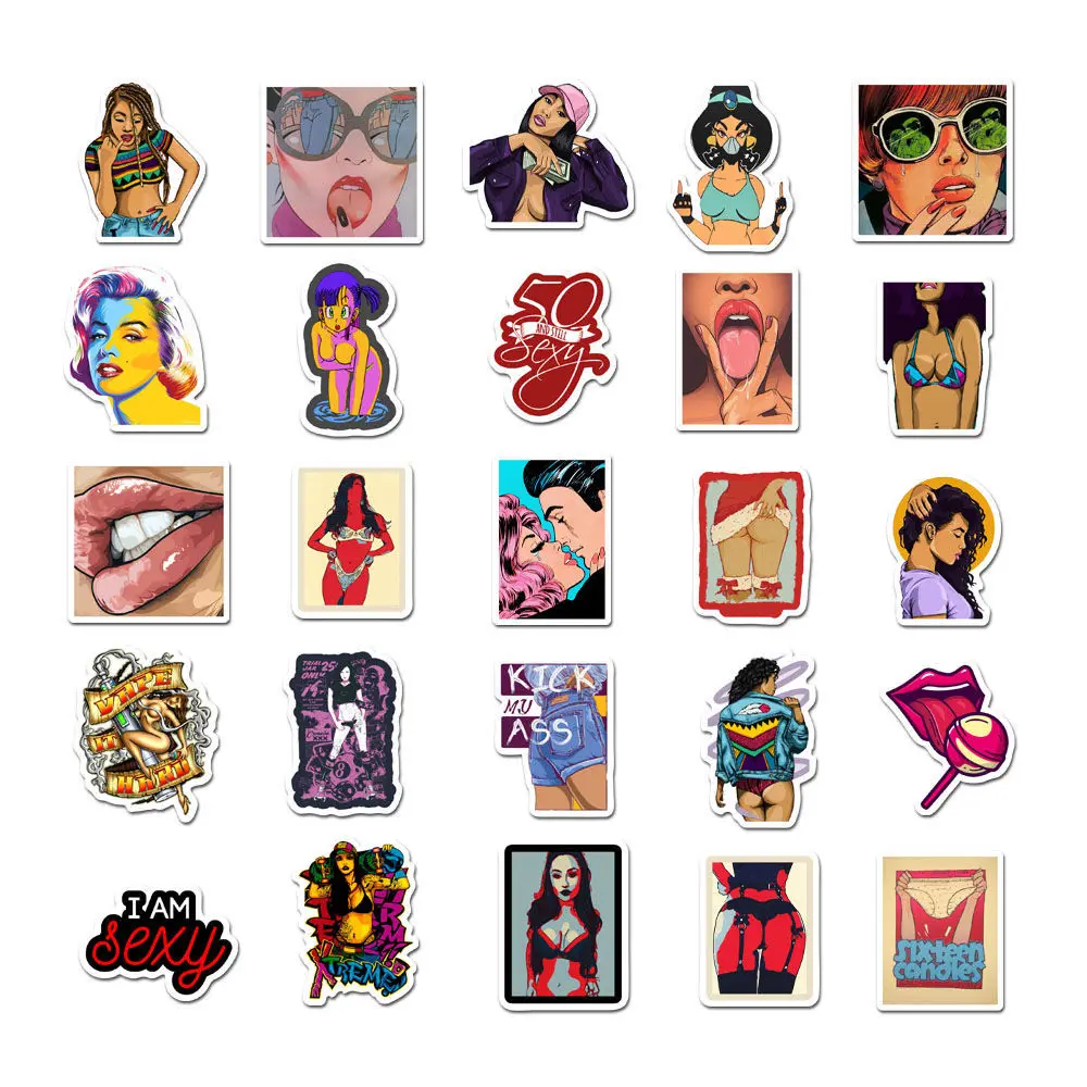 

50PCS Sexy Beauty Stickers Suitcase Water Cup Skateboard Laptop Personalized DIY Self-adhesive Graffiti Stickers Waterproof