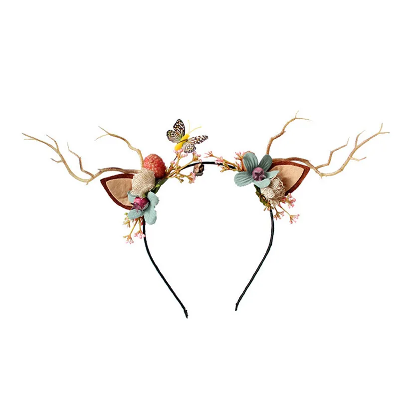 

Kids Girls Headband Christmas Fairy Tale Flower Headband Retro Tree Branch Deer Ears Antler Hair Hoop For Teen Girls