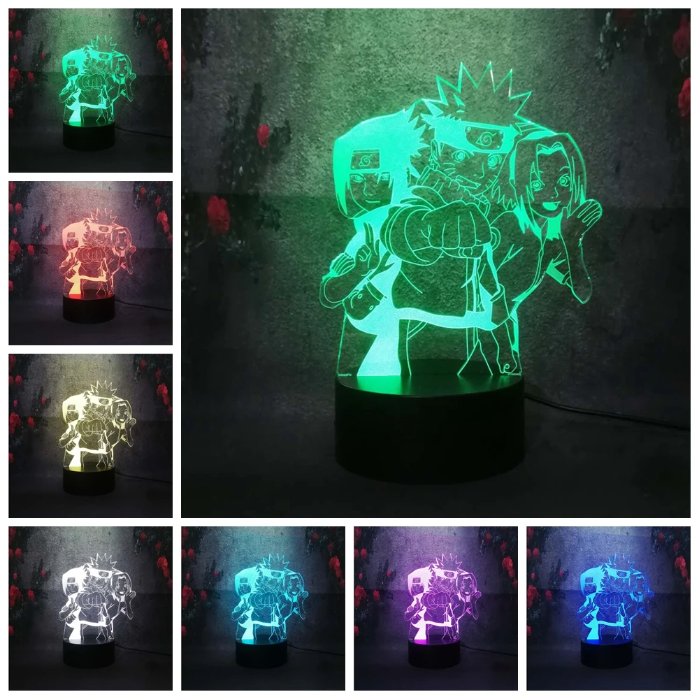 COOL Boy Naruto Sasuke 3D USB Child current Desk Table lamp cartooncomic figure Night Light kid baby sleep bedroom Decor gifts