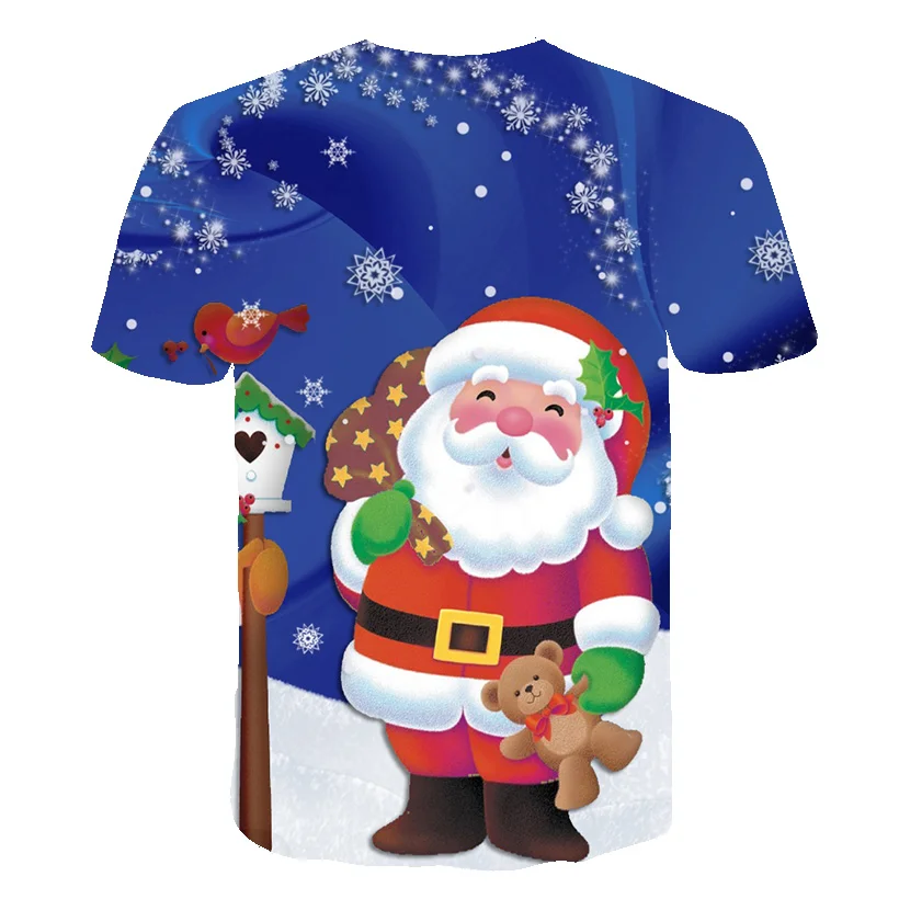 

2021 new Christmas Children T shirts Santa Claus Baby Boys Girls Clothing Casual Cartoon 3D Print Party Merry Tshirt