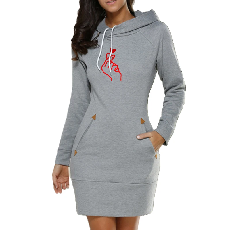 

2019 New Women Printed Hoodie Dress Slim Warm Long Sleeve Hoodie Dress Casual Sweatshirts