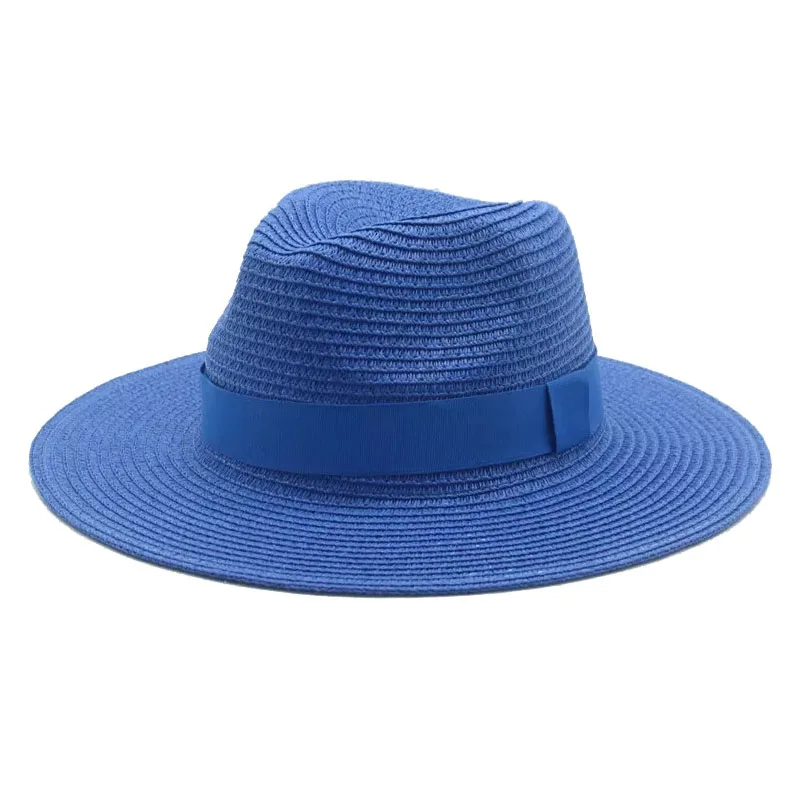 

sun hats summer spring jazz caps ribbon band classic khaki black white outdoor beach sun protective casual women men straw hats