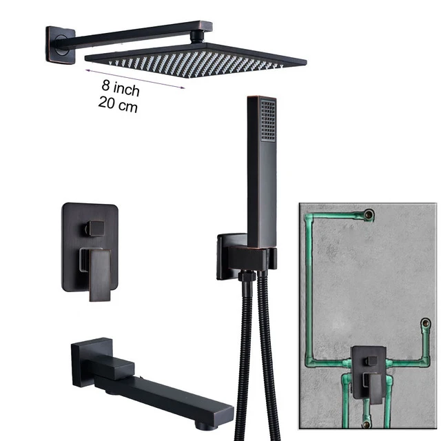 8 inch 3-way B Скрытый черный Ванная комната душевой кран латунный 2-полосным смесительный клапан смесители для душа с ручным душем 8/10/12/1" дождевая Насадки для душа - Цвет: 8 inch 3-way B