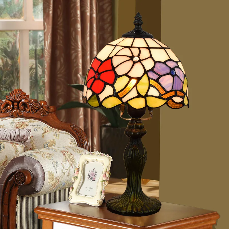 

European Tiffany Stained Glass Morning Glory Creative Restaurant Bedroom Bedside Lamp 8 Inch 20CM xi qing deng