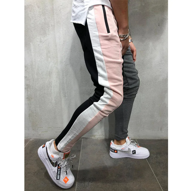 

Men Personality Panelled Sweatpants Hip Hop Casual Pants Sportswear Tracksuit Bottoms Skinny Sweat Trouser