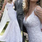 Женское кружевное свадебное платье с юбкой годе, на тонких бретелях, с жемчугом, Элегантное свадебное платье для невесты, 2021