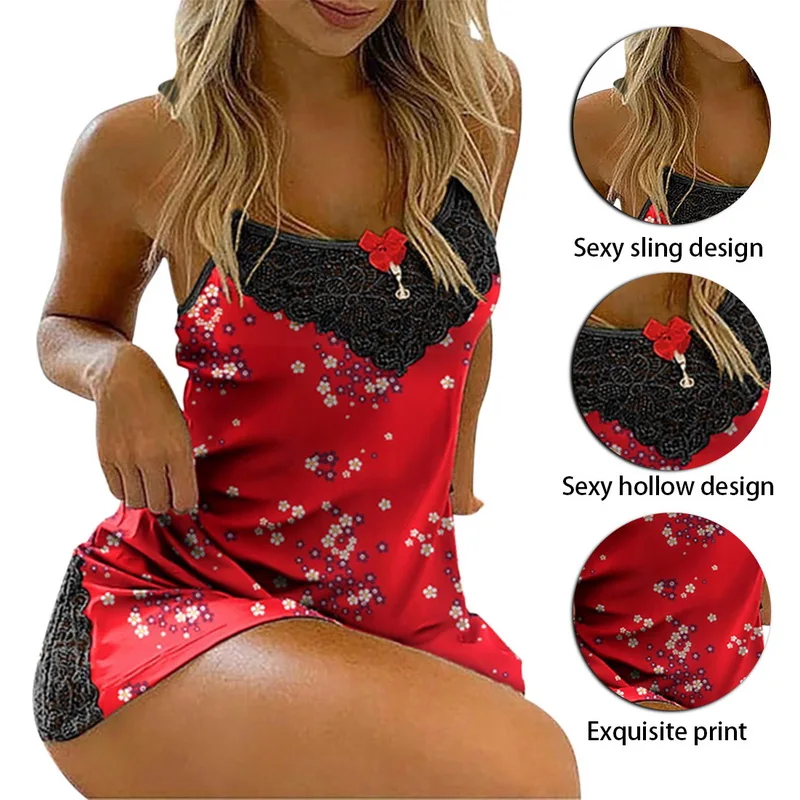 

Lace Spaghetti Strap Women Night Dress Solid Ladies Sleepwear Deep V Neck Bow Nightgowns Nightdress sexy Backless Sleeveless