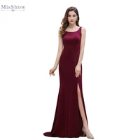 long mermaid evening dress 2020 elegant sleeveless formal gown burgundy floor length robe de soiree