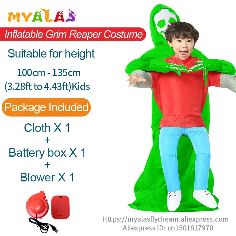 Kids Ghost Green Надувные смерть Мрачный Жнец Костюмы Косплэй костюм для взрослых и детей призрак инопланетянин костюм ведьмы на Хеллоуин со скелетом-тыквой костюм - Цвет: Kids Ghost Green