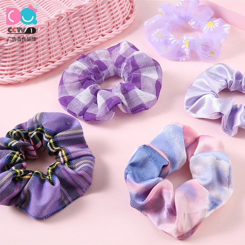 

New Korea Sweet Floral Hair Scrunchies Stretchy Hair Ties Solid Hair Ring Ponytail Hair Rope Elastic Hair Rubber Bands Purple