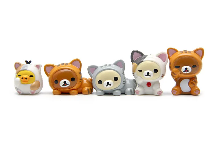5 шт. фигурка мультяшного медведя кошка котенок модель маленькая статуя домашняя