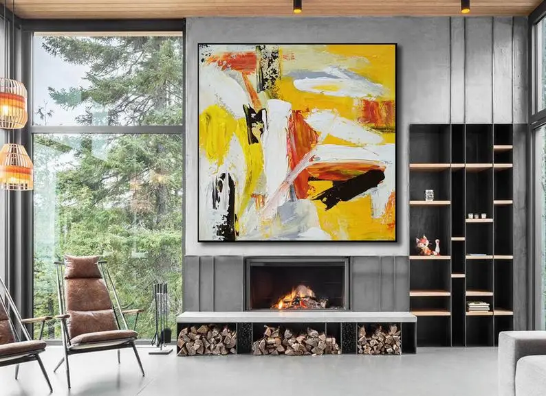 Экстра большая настенная живопись холст желтая на холсте Современная