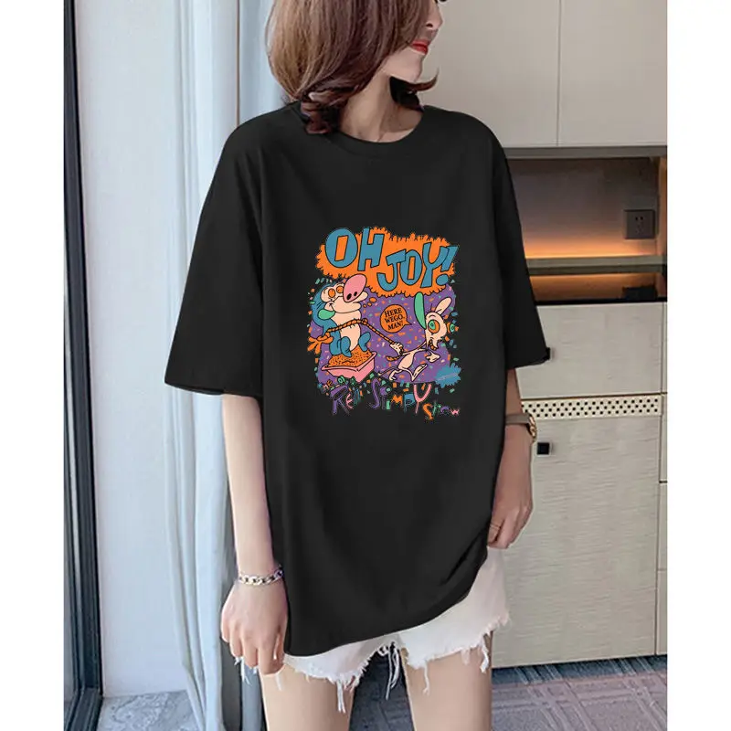 

Western Style Purple Cotton Short-sleeved T-shirt Women Loose 2021 Spring and Summer New Printing Large Version