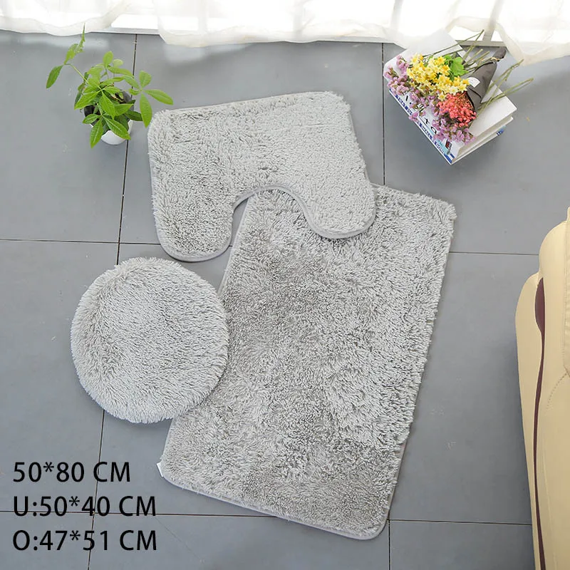 

3Pcs/Set Pure Colors for Household Shower Carpet Anti-slip Toilet Lid Multi Purpose Floor Mat Polyester Bathroom Supplies