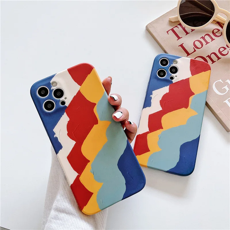 

Protective Phone Cases for iphone 11 pro max X XS XR 12 mini Watercolor Painting Colorful Soft TPU Cover Painted Shell Case
