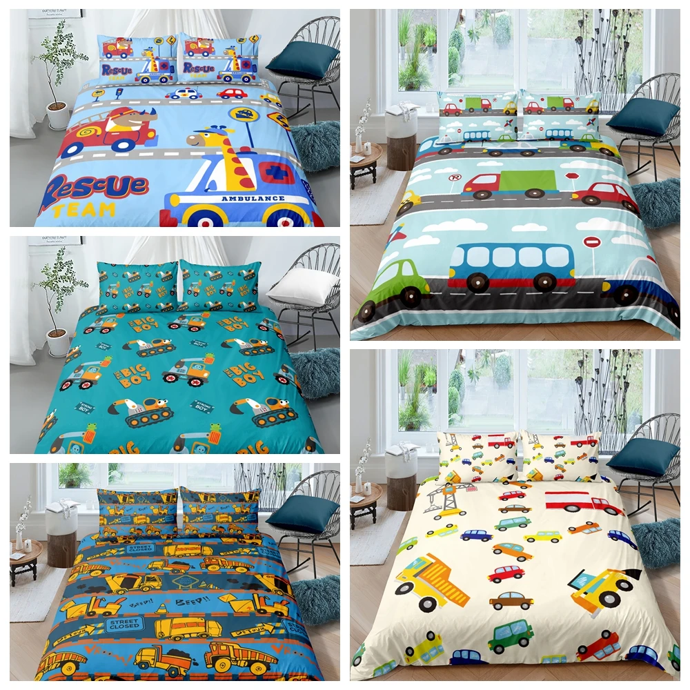 

Cartoon Car Bedding Set For Children Creative Funny 3D Animals Duvet Cover Single King Queen Twin Full Double High End Bed Set