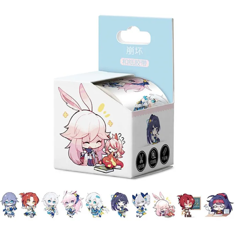 

10 boxes/lot Game Honkai Impact 3 Tape TOY MmiHoYo Kiana Kaslana Raiden Mei Washi Tape Paper Hand account sticker 40mm x 5m