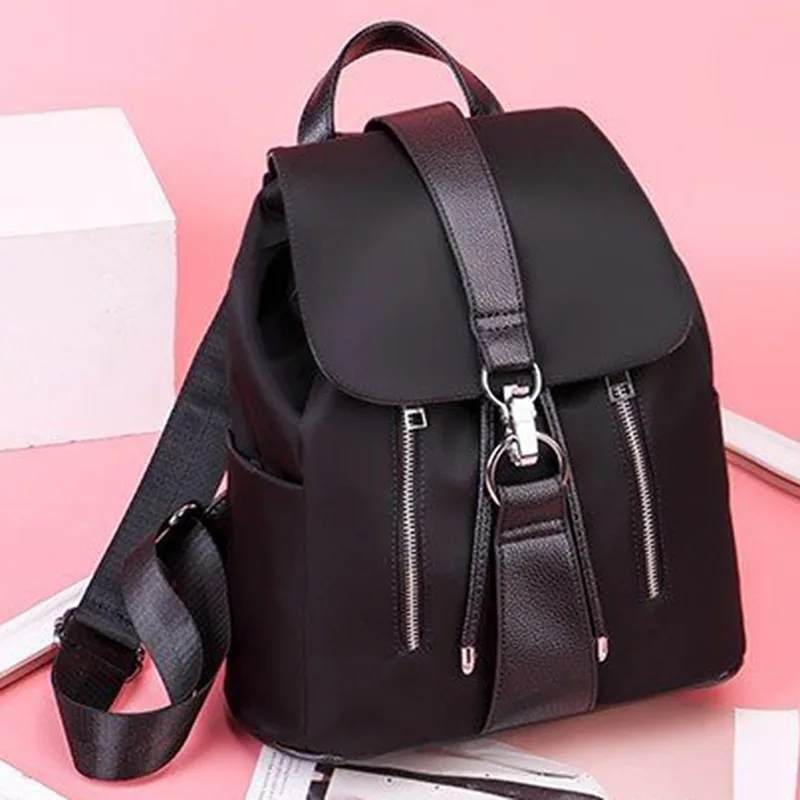 

Elegant Ladies Backpack Oxford School Book Black Backpacks Solid Color Leisure Bagpack For Teenage Girls