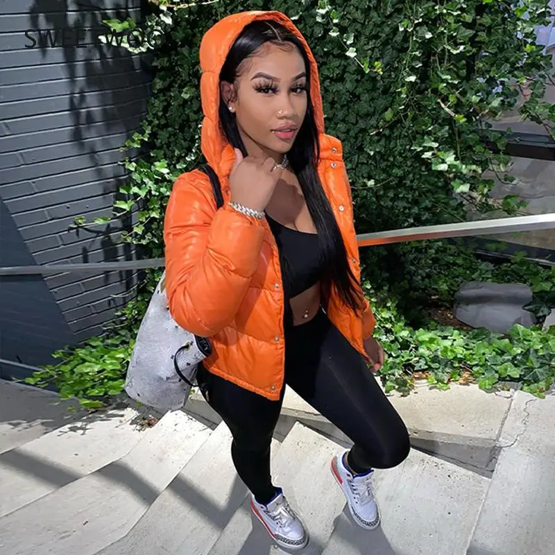 Cropped Puffer Jacket Winter Clothes Women 2021 Hooded Warm Parkas Fashion Sexy Short Black Thick Down Bubble Coats Korean Style