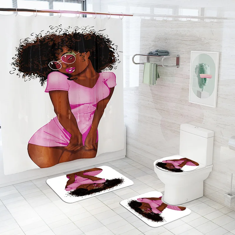 Коврик для ванной с Африканской девушкой и водонепроницаемая занавеска душа