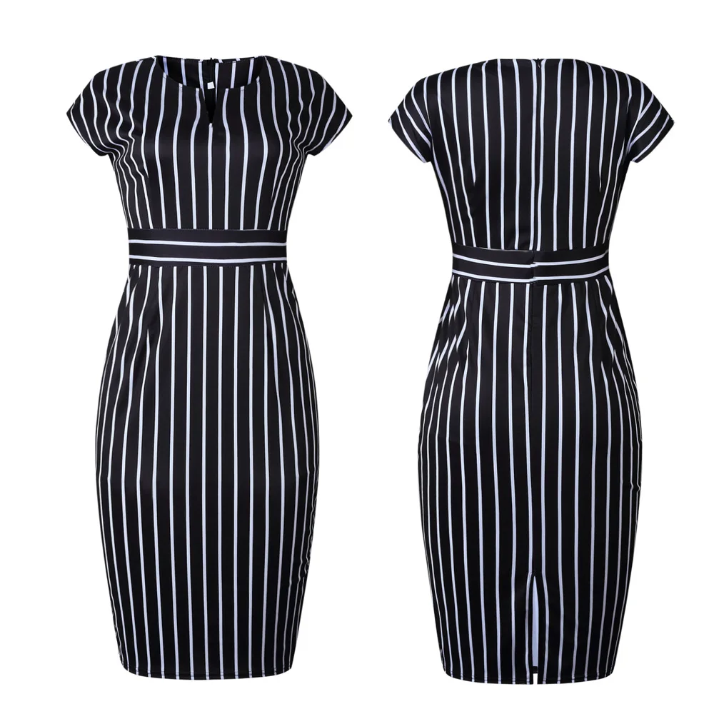 Женское офисное платье средней длины большого размера летнее черно белое в