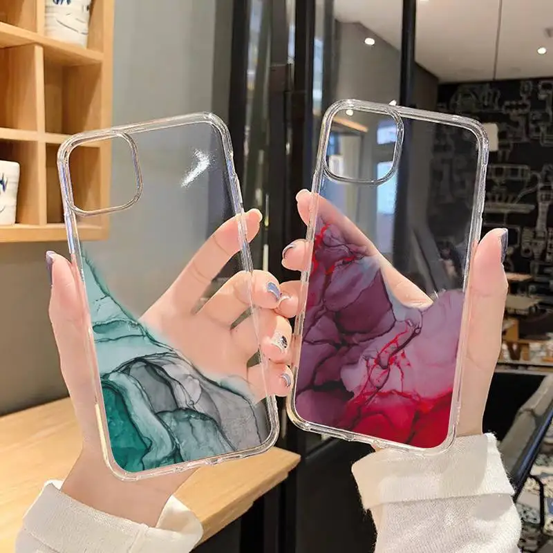 

art design fashion aesthetic Vintage Colorful Marble Phone Case For iphone 13 12 11 8 7 plus mini x xs xr pro max Transparent