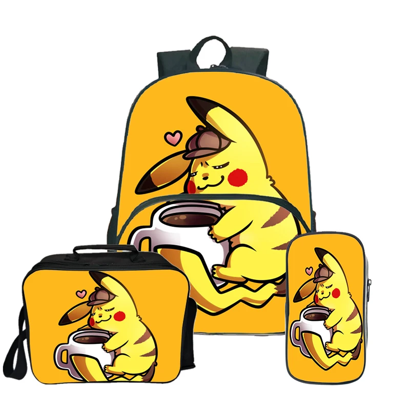 Pokemon Pikachu Kawaii рюкзак Пенал Школьный рюкзак для подростков девочек мальчиков рюкзак для ланча 3 шт./компл. детский дорожный рюкзак