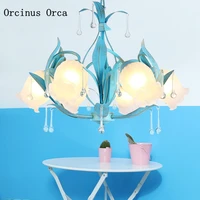 mediterranean blue lily chandelier living room dining room bedroom american garden flower glass chandelier