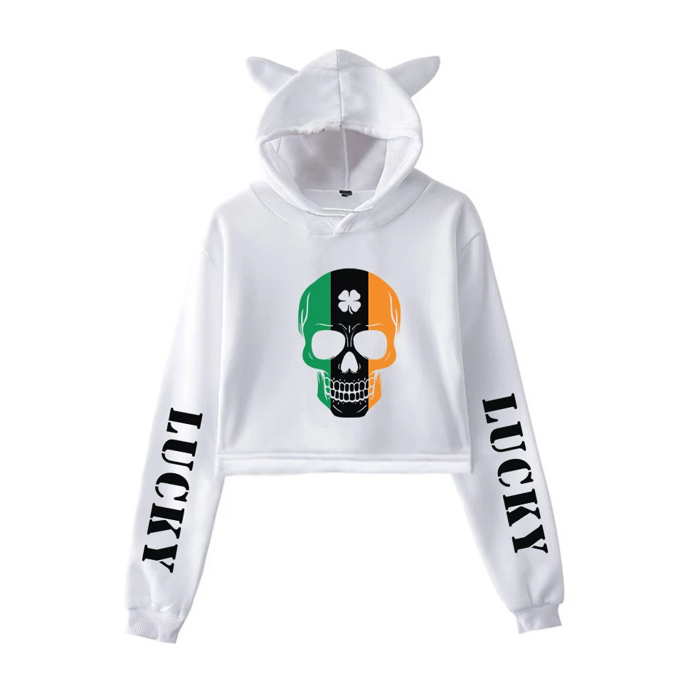 

St Patrick's Day Cat Ear Hooded Sweatshirt Lucky April Grass Print Fashion hoodies Sweatshirts