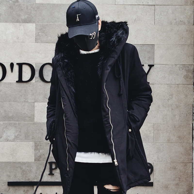 

Зимняя одежда, Теплая мужская куртка, Корейская версия для самостоятельной сборки, мужское длинное пальто с капюшоном и меховым воротником