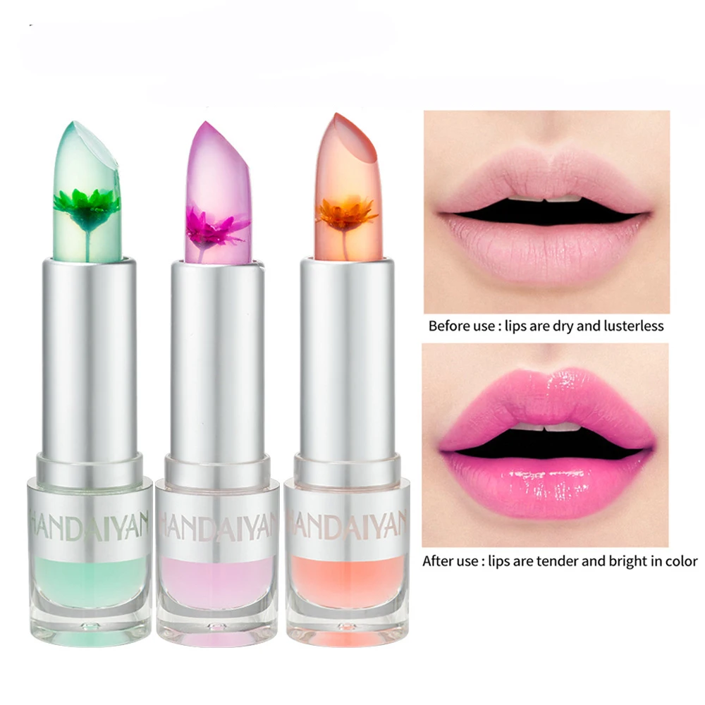 

New Handaiyan Temperature Color Changing Lip Balm Transparent Flower Crystal Jelly Lipstick Moisturizing Lip Care Makeup Tool