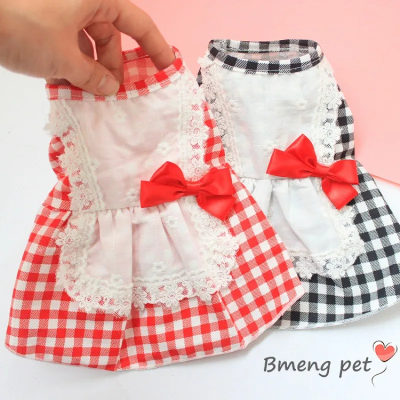 

Summer Sweet Puppy Cat Skirt Yorkie Dress Pet Clothes Plaid Lace Princess Dog Dresses for Small Dogs Pets Clothes