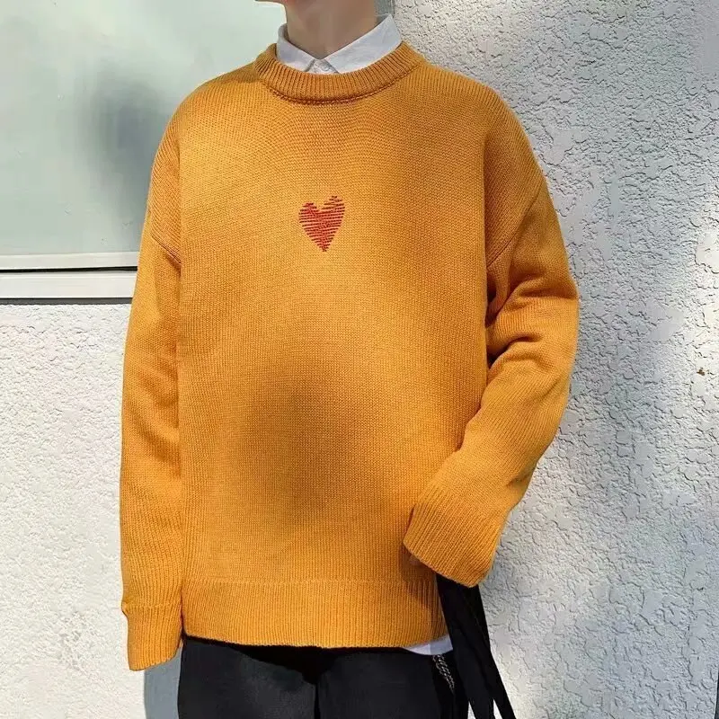 Мужской свитер с длинным рукавом и круглым вырезом свободный Молодежный пуловер