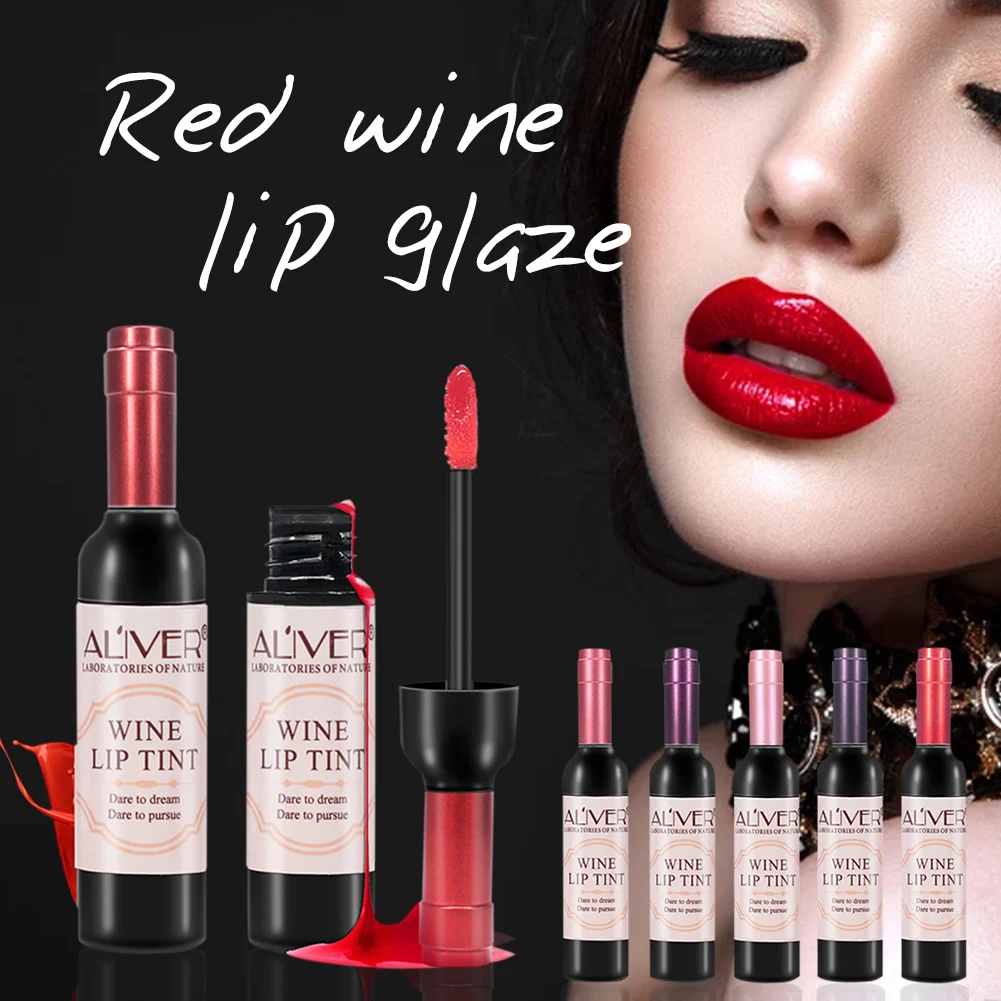 

6 Colors Wine Liquid Lipstick Waterproof Moisturizing And Long-lasting Lipgloss Lip Tint Wine Bottle Cover Makeup Gift For Women