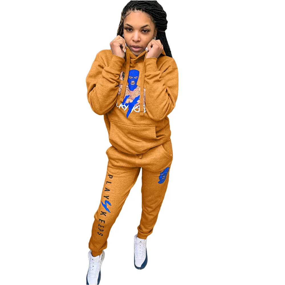 Женский спортивный костюм с карманами пуловер длинным рукавом и капюшоном топы