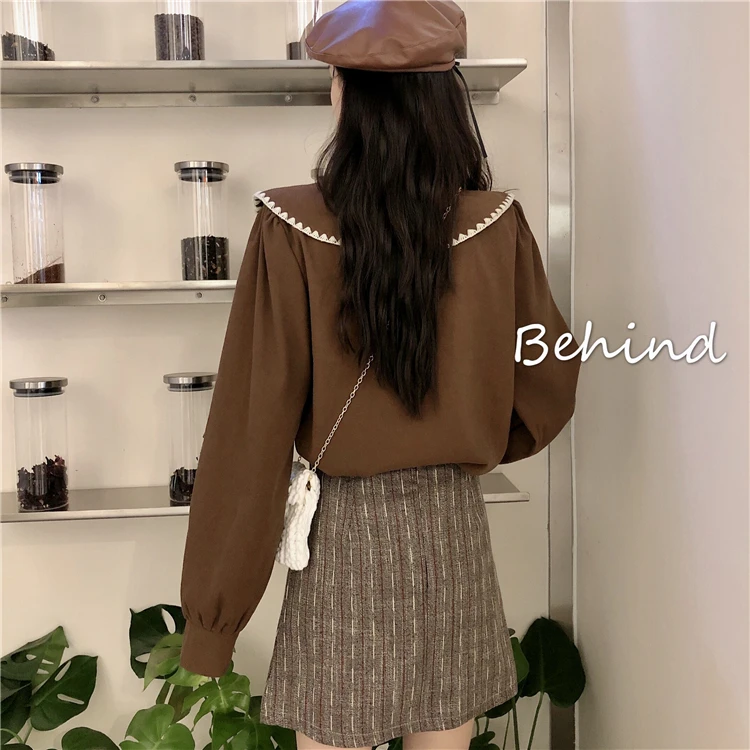 

autumn Women's Clothing sweet style Blouses turn-down collar long sleeve loose casual Shirts fashion ladies tops hipster new