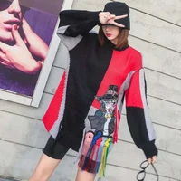 tide brand sweater female winter heavy industry sequins tassel pullover sweater women color matching mid length sweater women