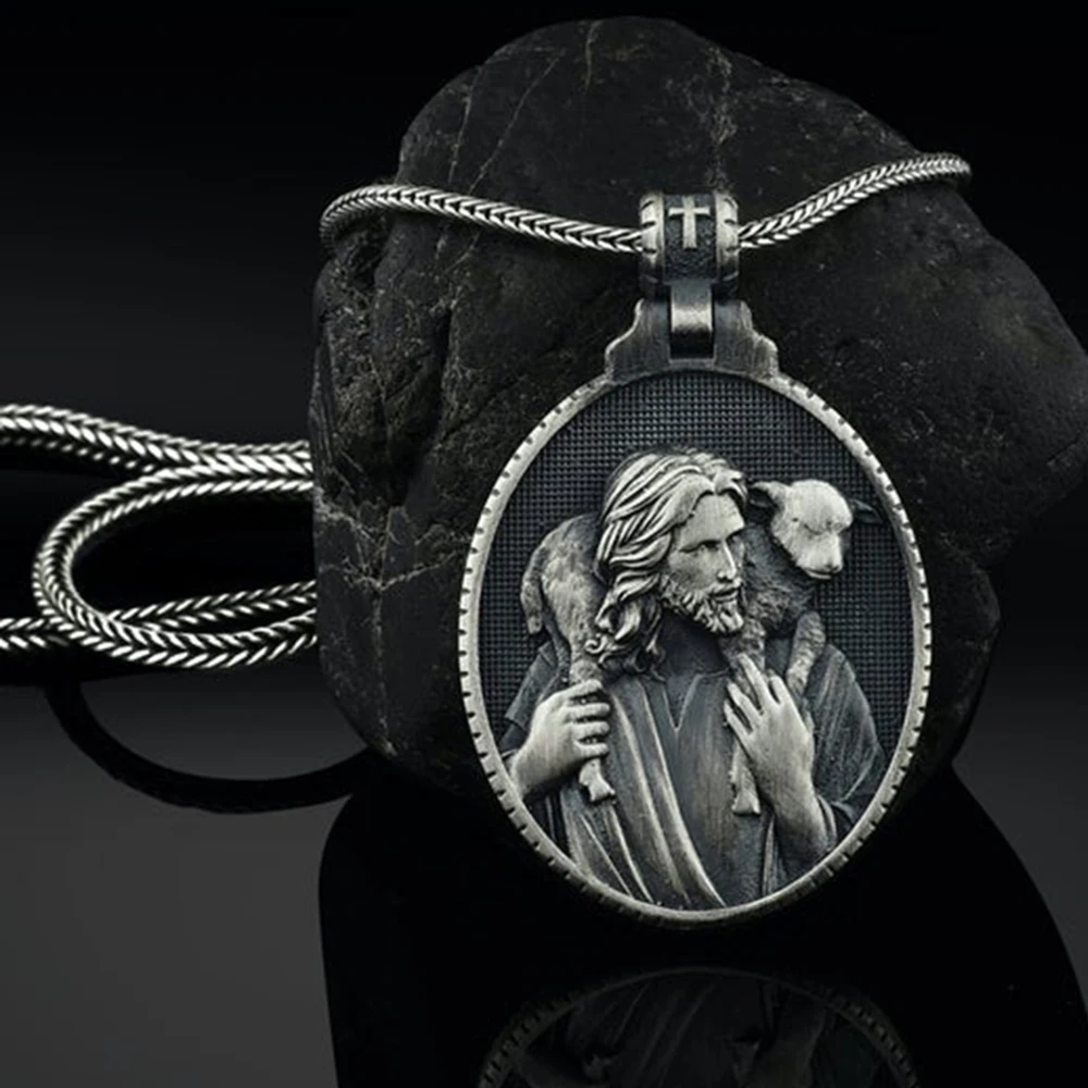 

Christian Jesus Shepherd Dog Catholic Religious Style Men's Pendant Necklace New Sweater Chain Necklace