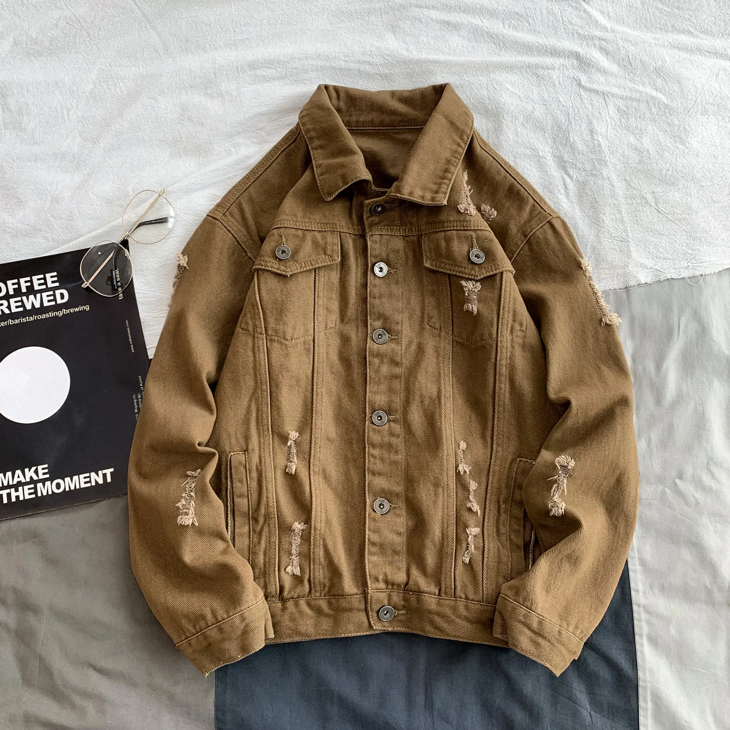 Куртка мужская джинсовая с отложным воротником простой облегающий пиджак из