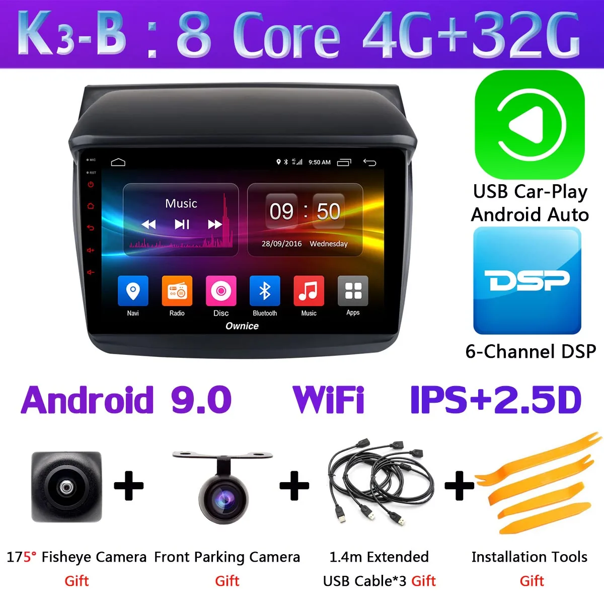 K3-B-CarPlay " 1DIN 360 ° панорамный Android автомобильный DVD gps Навигатор Радио для Mitsubishi Pajero Sport L200 Trion Видео Аудио CarPlay DSP 4G LTE - Цвет: K3-B-CarPlay