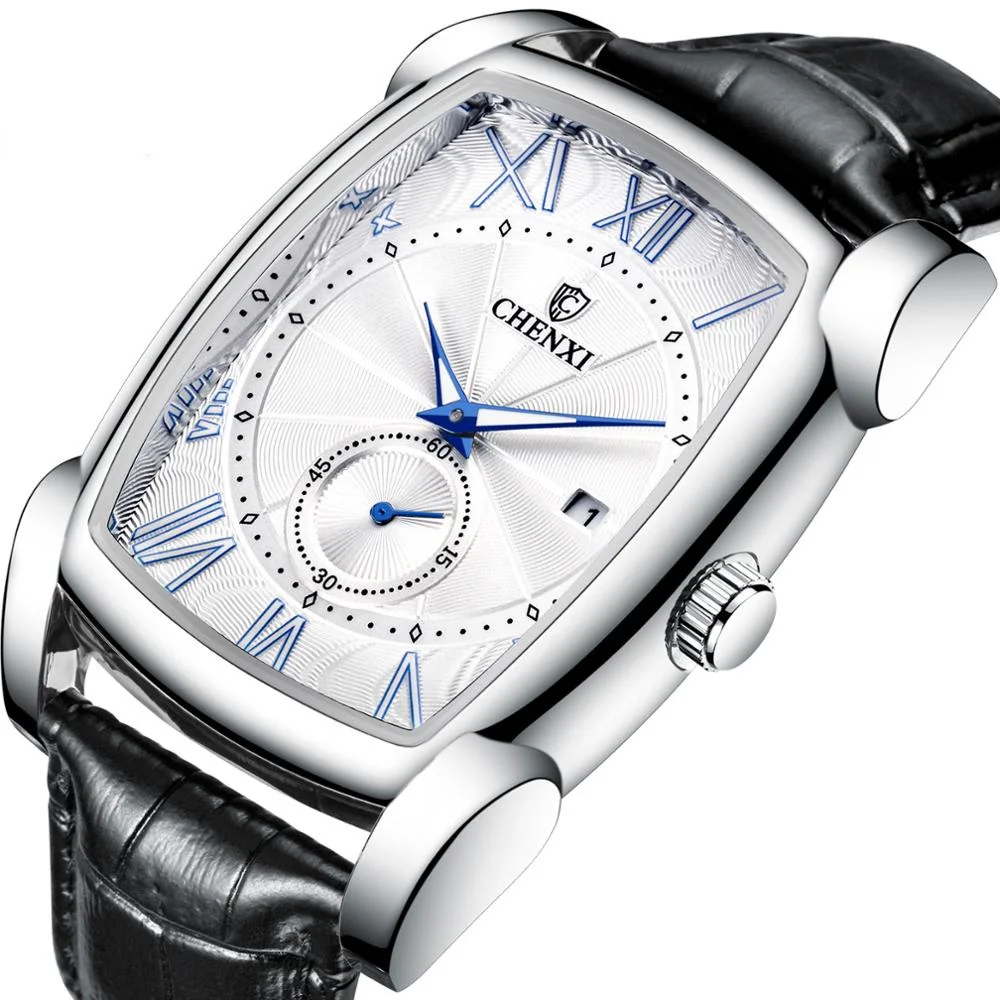 

2021 Hot Top Brand Luxury Retro Square Men's Watch with Calendar Waterproof Leather Strap Luminous Function Quart Wristwatch