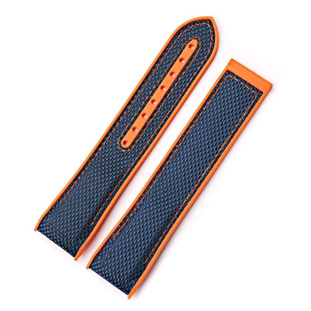 CARLYWET Watch Band 20 22mm White Blue Strap Rubber Silicone With Nylon Replacement Belt For Omega Planet Ocean 45 42mm Strap