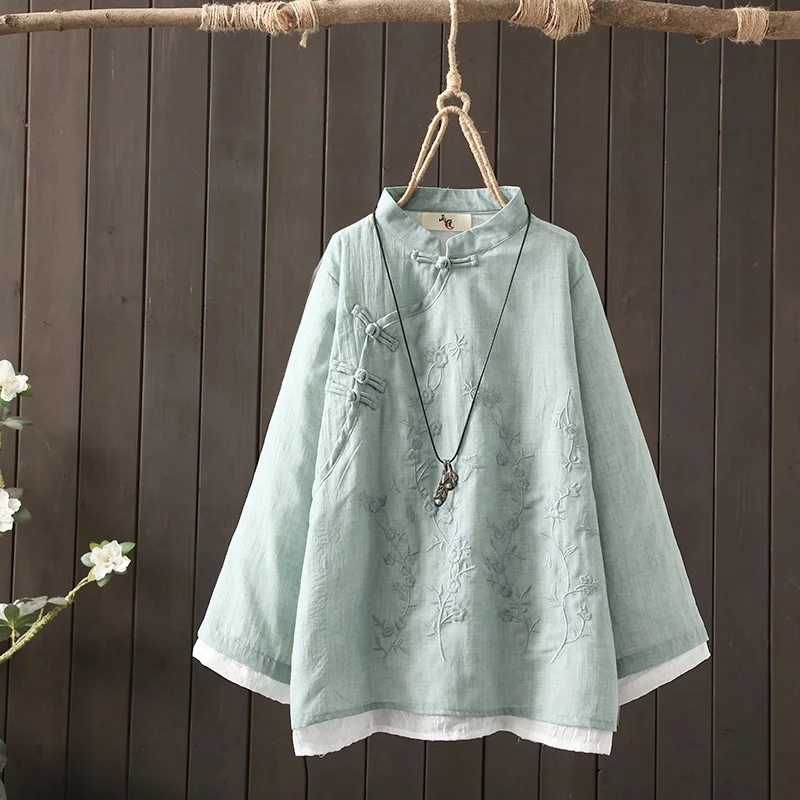 

Retro Chinese Women Blouse Traditional Vintage Oblique Shirt Cotton Linen Oriental Woman Tops Mandarin Collar Cheongsam FF3056