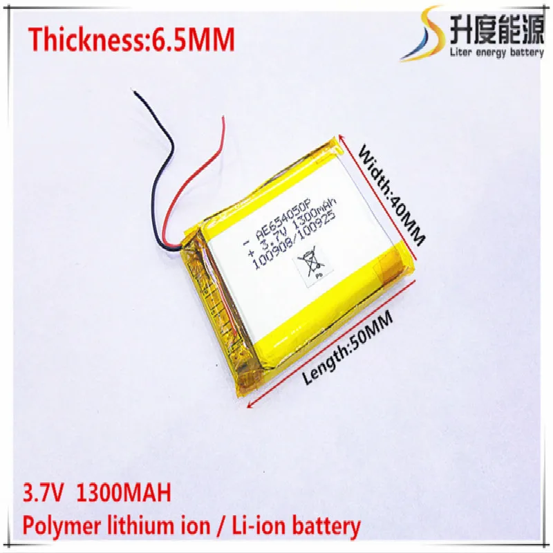 

3,7 V,1300mAH [654050] PLIB (полимерный литий-ионный/литий-ионный аккумулятор) для умных часов, GPS,mp3,mp4, сотового телефона, динамика