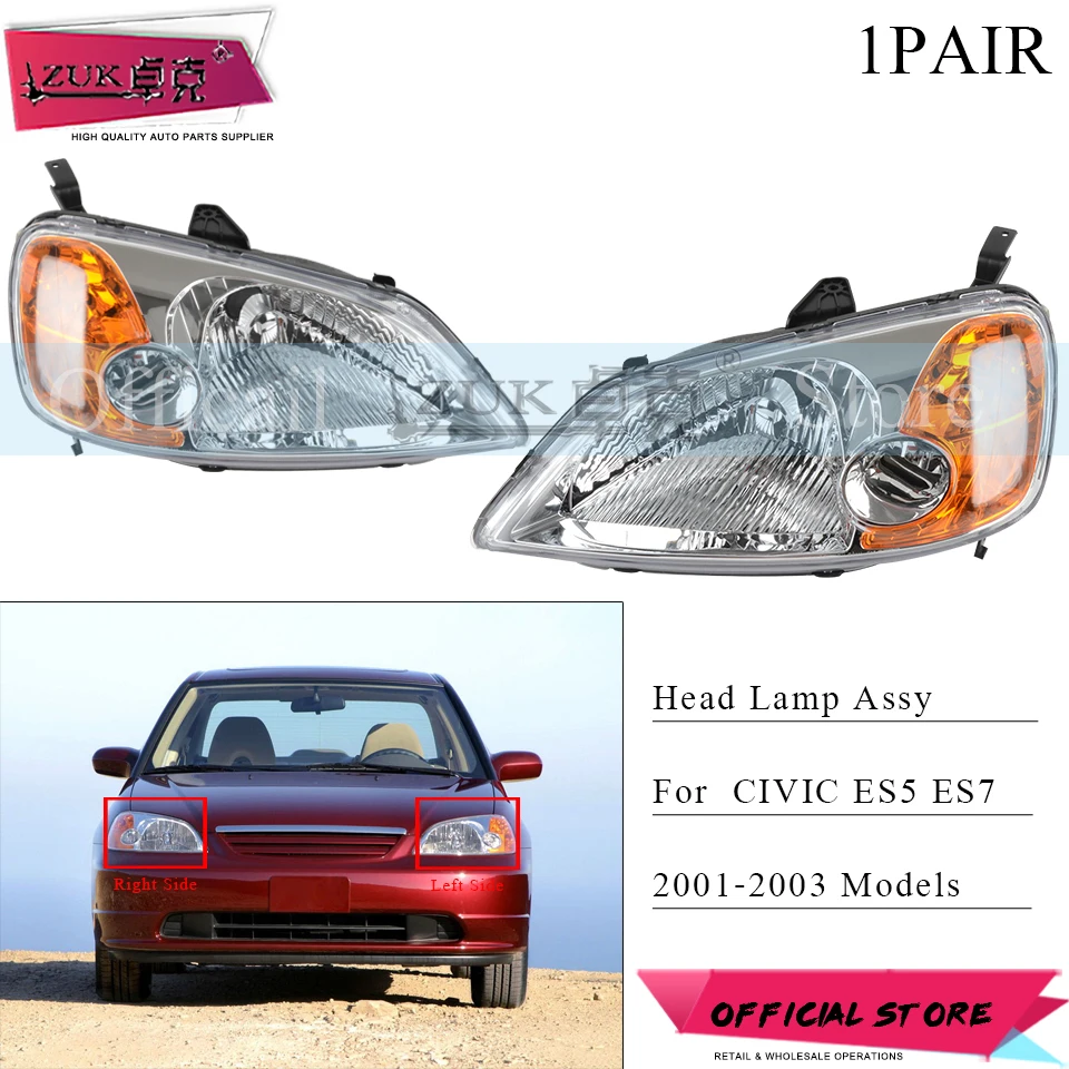 ZUK 2 шт. передних светильник головной свет лампы фары для HONDA CIVIC 2001 2002 2003 ES5 ES8