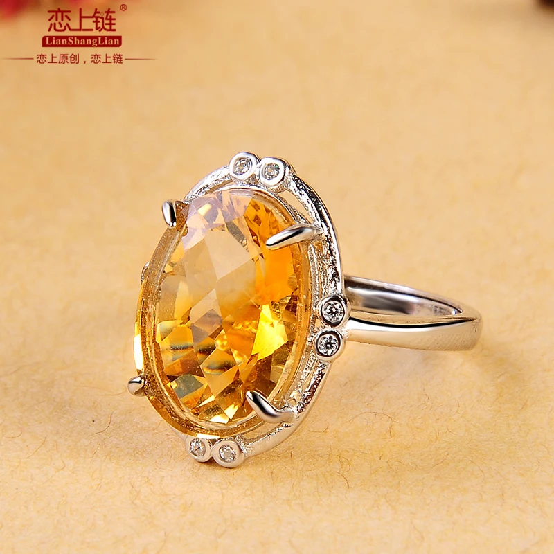 

Genunine Citrine ring for women with 925 sterling silver rings purple 10mm beads brand jewelry rose gold ring