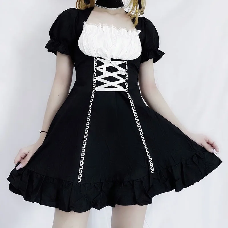 

Women's Maid Dress Kawaii Lolita Outfit French Maid Costumes Cosplay Bandage Dress Sexy Waitress Dress Puff Sleeve Uniform