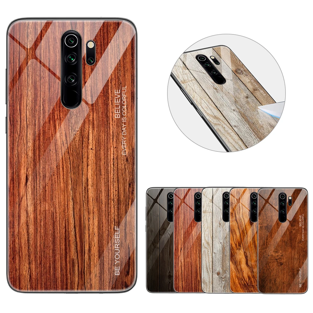 Glass Case For Xiaomi Redmi Note 8 Pro 7 6 K20 5 Wood Grain Patteren Mi 9T 9t |