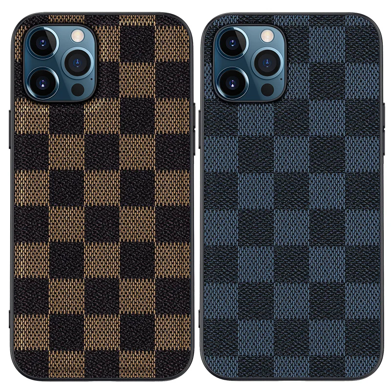 

Fashion Luxury Shockproof Silicone Soft Plaid PU Leather Phone Case for IPhone 12 11 Pro Max Mini Back Cover Funda Coque