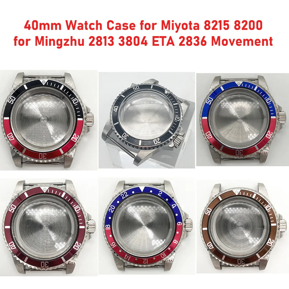 

40mm Stainless Steel Watch Case with Acrylic Glass Aluminum Bezel for Miyota 8215 8200 for Mingzhu 2813 3804 ETA 2836 Movement